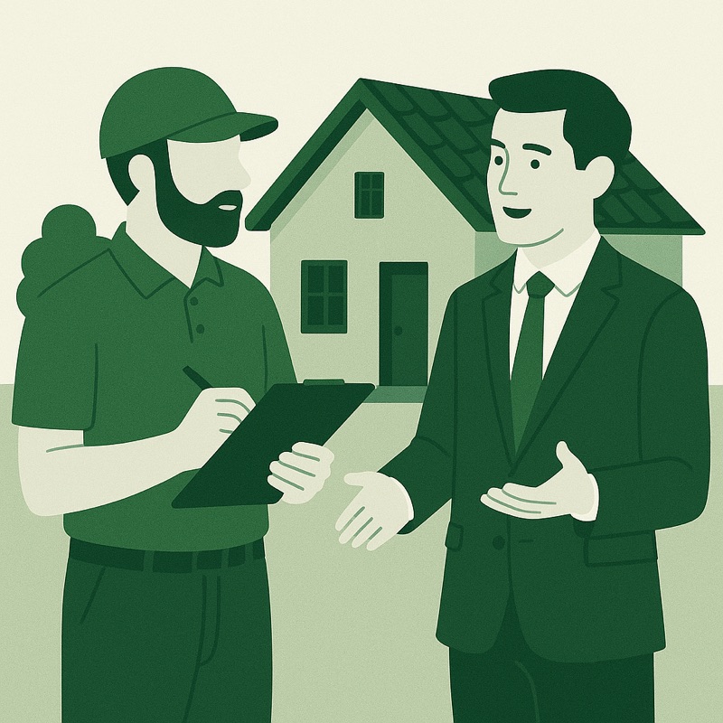 Agente inmobiliaria colaborando con un inspector de viviendas