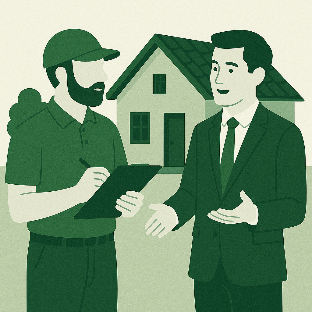 Agente inmobiliaria colaborando con un inspector de viviendas