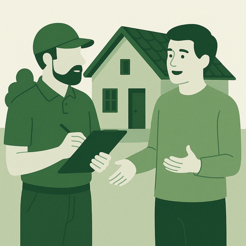 Vendedor colaborando con un inspector de viviendas